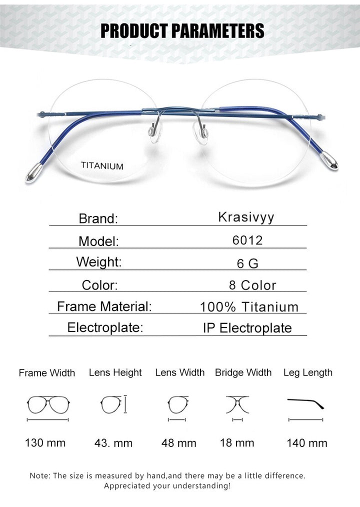 Krasivyy Unisex Rimless Round Titanium Eyeglasses Kr6012 Rimless Krasivyy