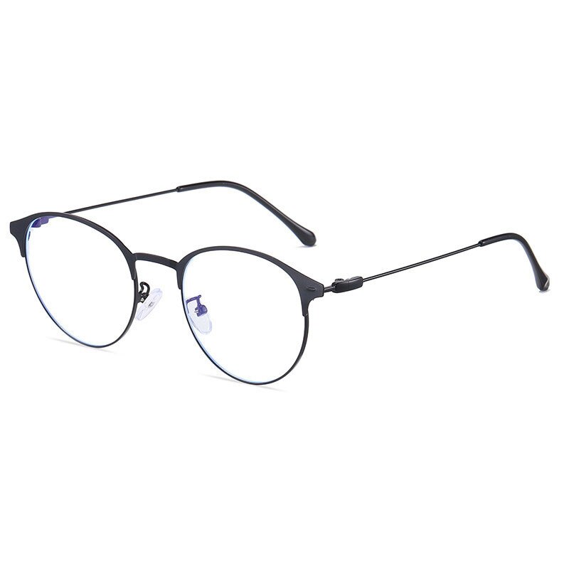 Hotony Unisex Full Rim Round Browline Acetate Alloy Eyeglasses Zy9811 Full Rim Hotony SHINNY BLACK  