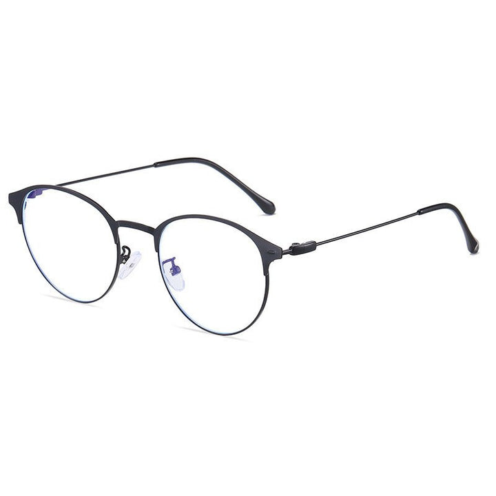 Hotony Unisex Full Rim Round Browline Acetate Alloy Eyeglasses Zy9811 Full Rim Hotony SHINNY BLACK