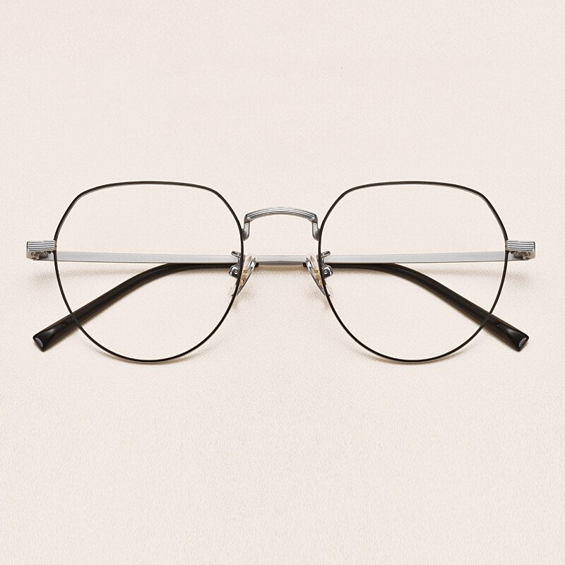 Yimaruili Unisex Full Rim Round Titanium Frame Eyeglasses 1901 Full Rim Yimaruili Eyeglasses Black Silver