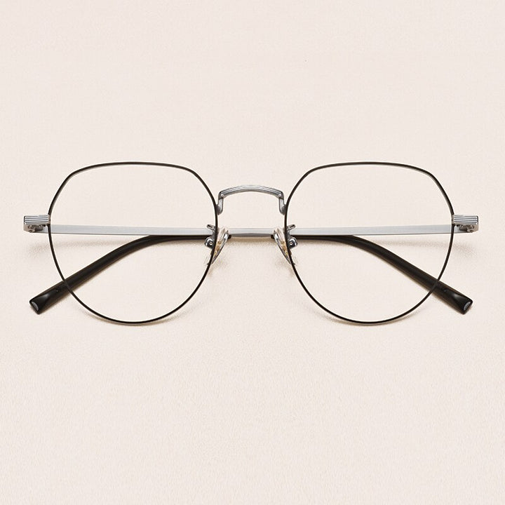 Yimaruili Unisex Full Rim Round Titanium Frame Eyeglasses 1901 Full Rim Yimaruili Eyeglasses Black Silver
