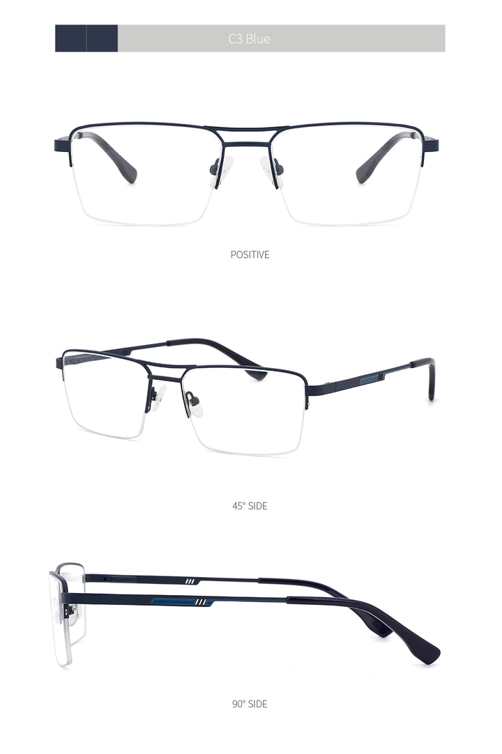 Kansept Men's Semi Rim Square Double Bridge Stainless Steel Frame Eyeglasses Me2360 Semi Rim Kansept