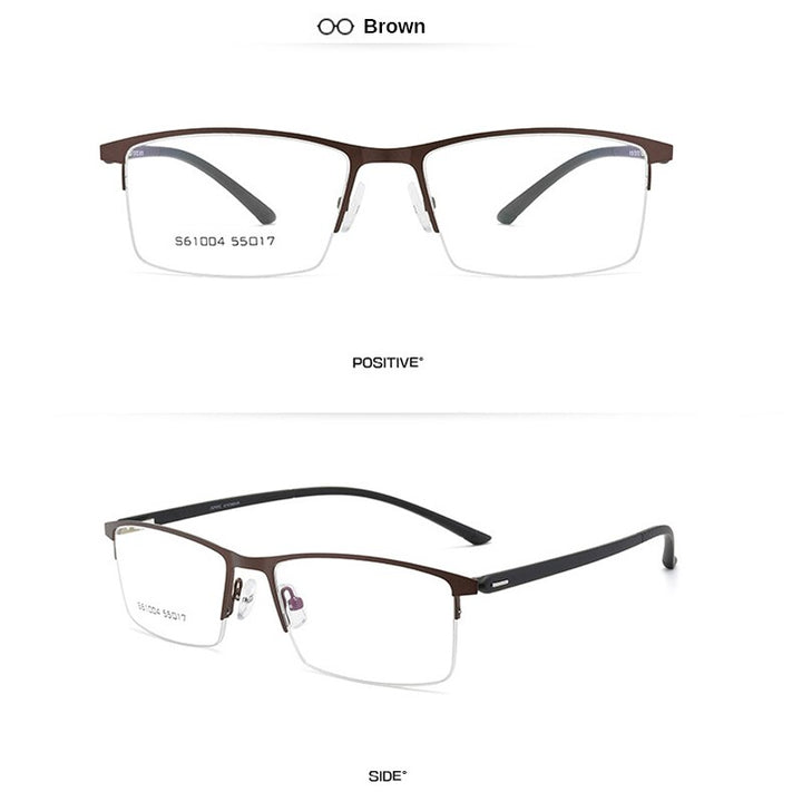 Gmei Men's Eyeglasses Business Half Rim Metal Alloy S61004 Semi Rim Gmei Optical Brown