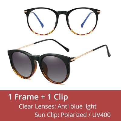 Ralferty Women's Full Rim Round Acetate Eyeglasses With Clip On Sunglasses F95975 With Clip Ons Ralferty C3 Black Leopard China As picture