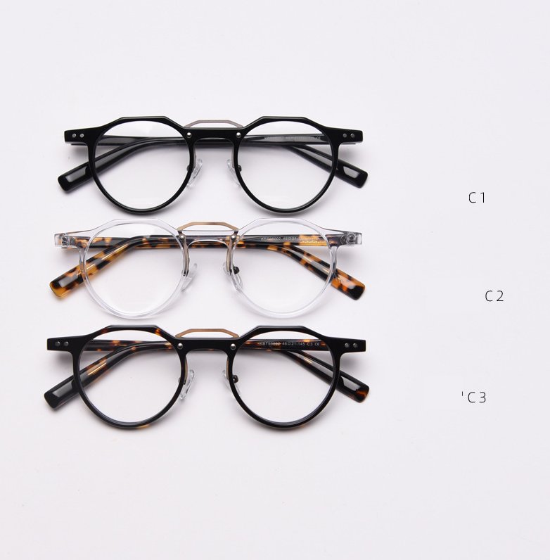 CCspace Unisex Full Rim Round Acetate Double Bridge Eyeglasses 49827 Full Rim CCspace