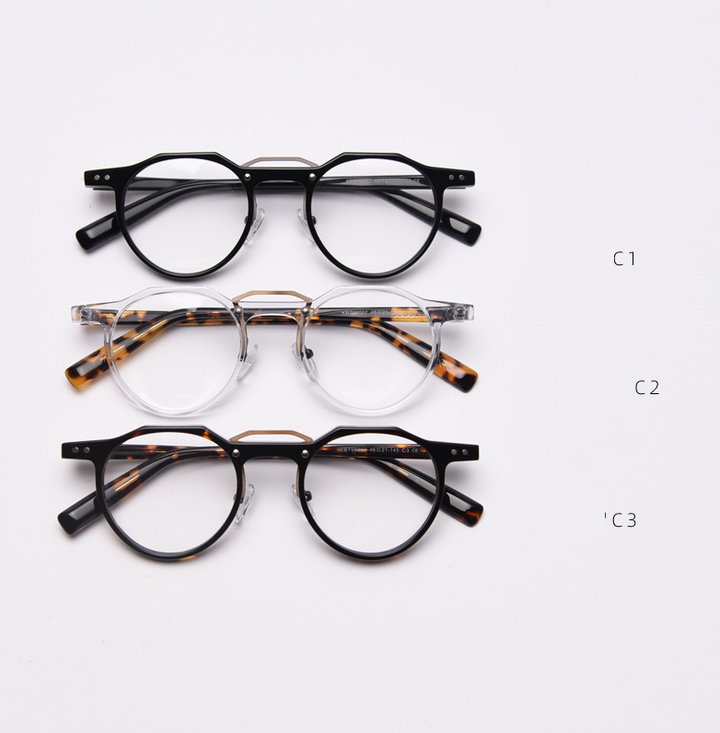 CCspace Unisex Full Rim Round Acetate Double Bridge Eyeglasses 49827 Full Rim CCspace