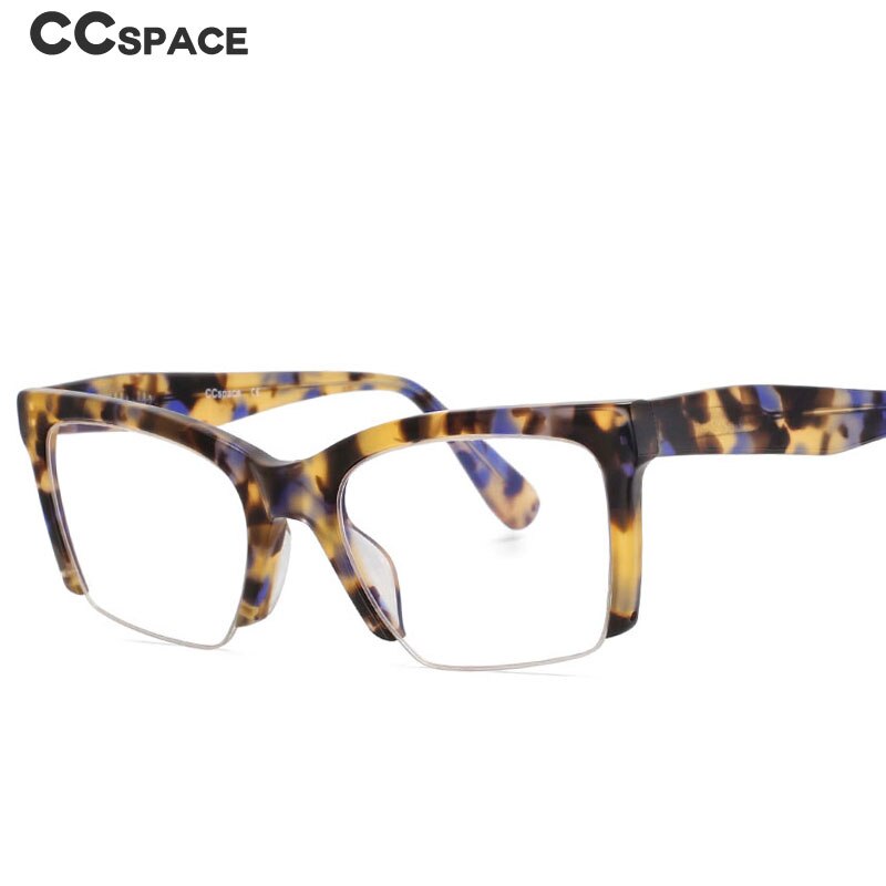 CCspace Unisex Semi Rim Square Acetate Frame Eyeglasses 49409 Semi Rim CCspace