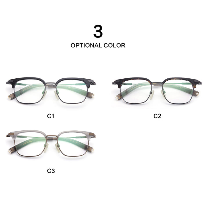 Muzz Men's Full Rim Square Titanium Acetate Frame Eyeglasses 107 Full Rim Muzz