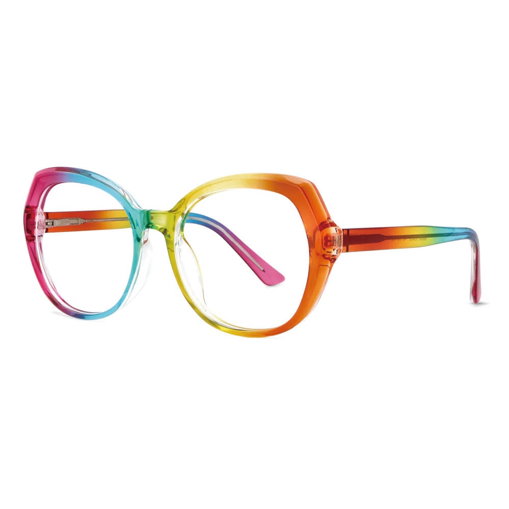CCspace Women's Full Rim Round Tr 90 Titanium Frame Eyeglasses 53701 Full Rim CCspace rainbow