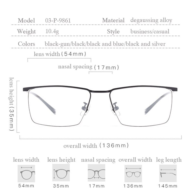 Hotochki Men's Semi Rim Titanium Frame Eyeglasses P9861 Semi Rim Hotochki