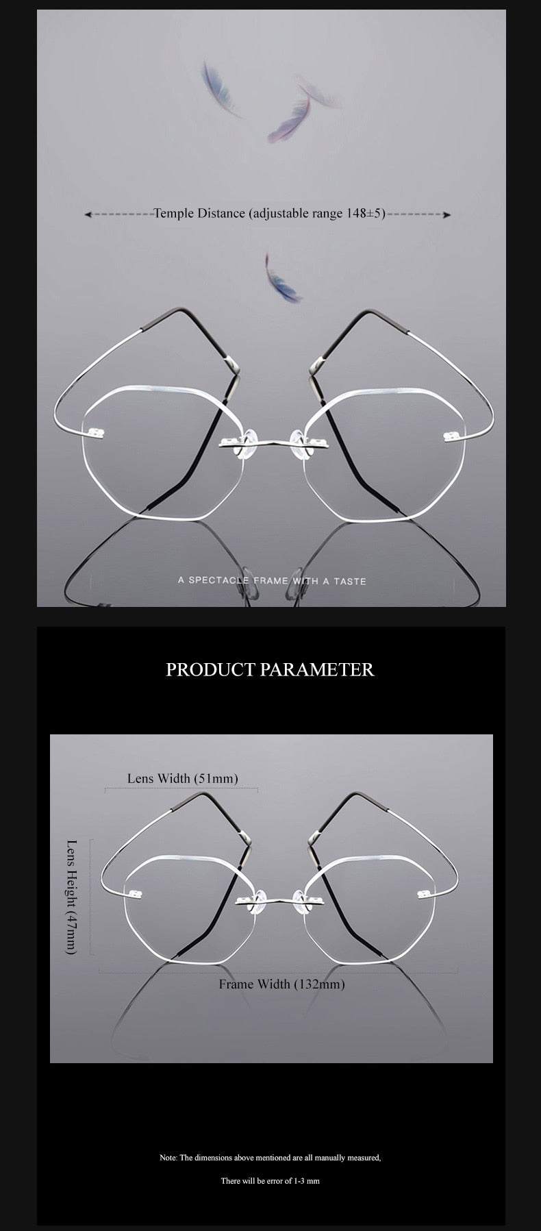 Chashma Ottica Unisex Rimless Octagon Polygon Titanium Eyeglasses 9017 Rimless Chashma Ottica