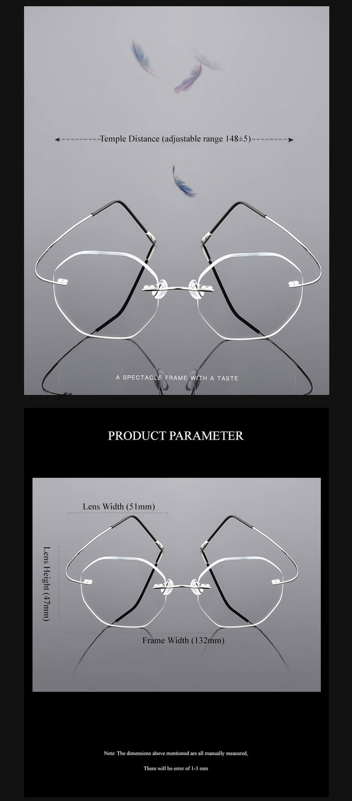 Chashma Ottica Unisex Rimless Octagon Polygon Titanium Eyeglasses 9017 Rimless Chashma Ottica