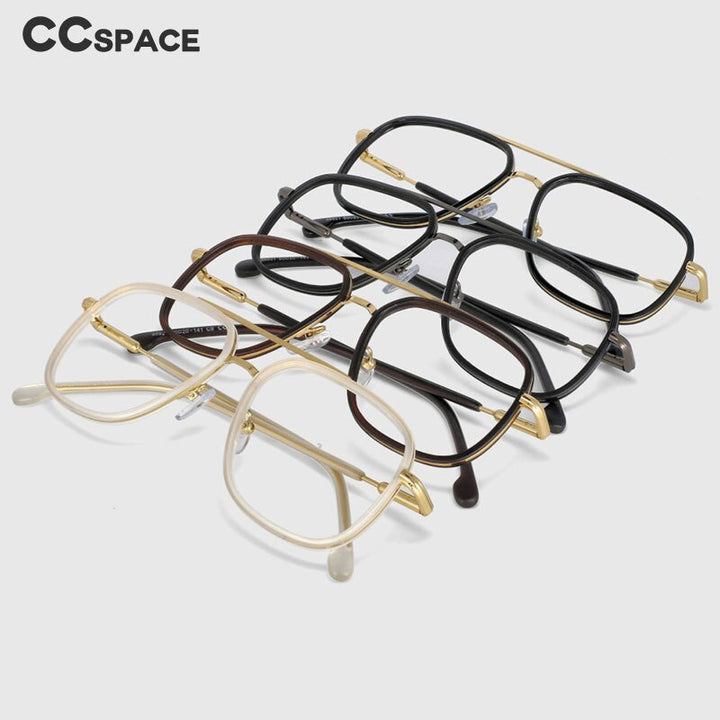 CCspace Unisex Full Rim Square Double Bridge Tr 90 Titanium Frame Eyeglasses 53947 Full Rim CCspace