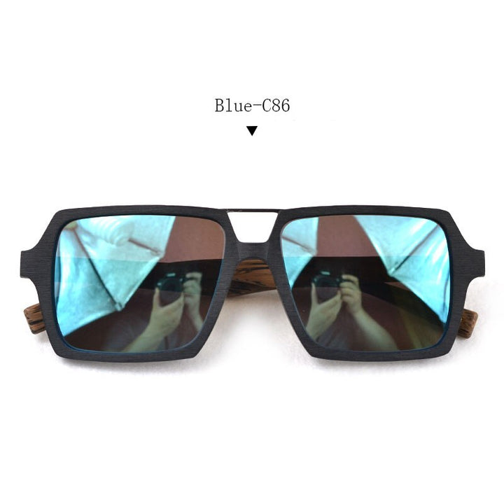 Hdcrafter Men's Full Rim Double Bridge Square Frame Polarized Wood Sunglasses Pd90161 Sunglasses HdCrafter Sunglasses Blue-C86
