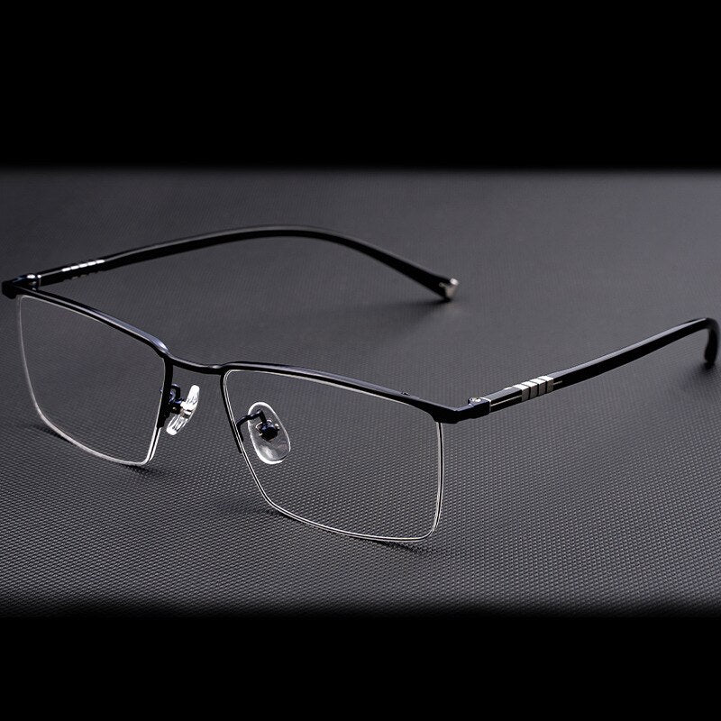 Hotochki Men's Semi Rim Titanium Frame Eyeglasses P9861 Semi Rim Hotochki Black Blue