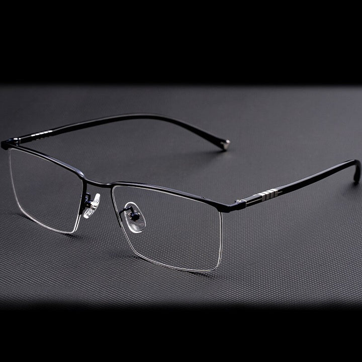 Hotochki Men's Semi Rim Titanium Frame Eyeglasses P9861 Semi Rim Hotochki Black Blue