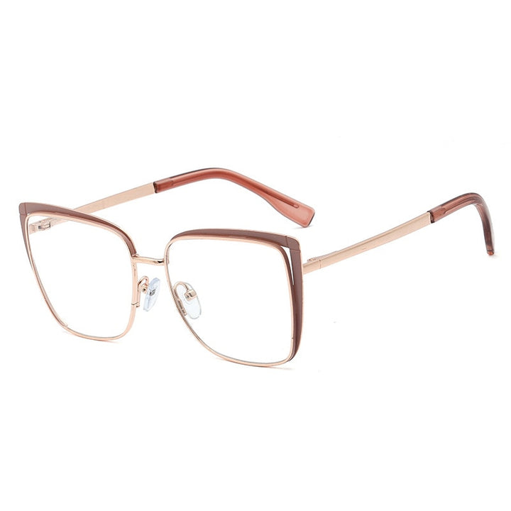 CCspace Unisex Full Rim Square Cat Eye Alloy Frame Eyeglasses 48324 Full Rim CCspace C1Bean-Paste