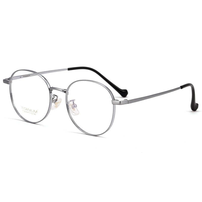 Yimaruili Men's Full Rim Round β Titanium Frame Eyeglasses T3933 Full Rim Yimaruili Eyeglasses Silver