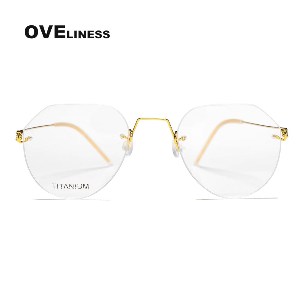 Oveliness Unisex Rimless Round Square Screwless Titanium Eyeglasses 9891 Rimless Oveliness gold