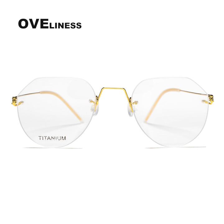 Oveliness Unisex Rimless Round Square Screwless Titanium Eyeglasses 9891 Rimless Oveliness gold