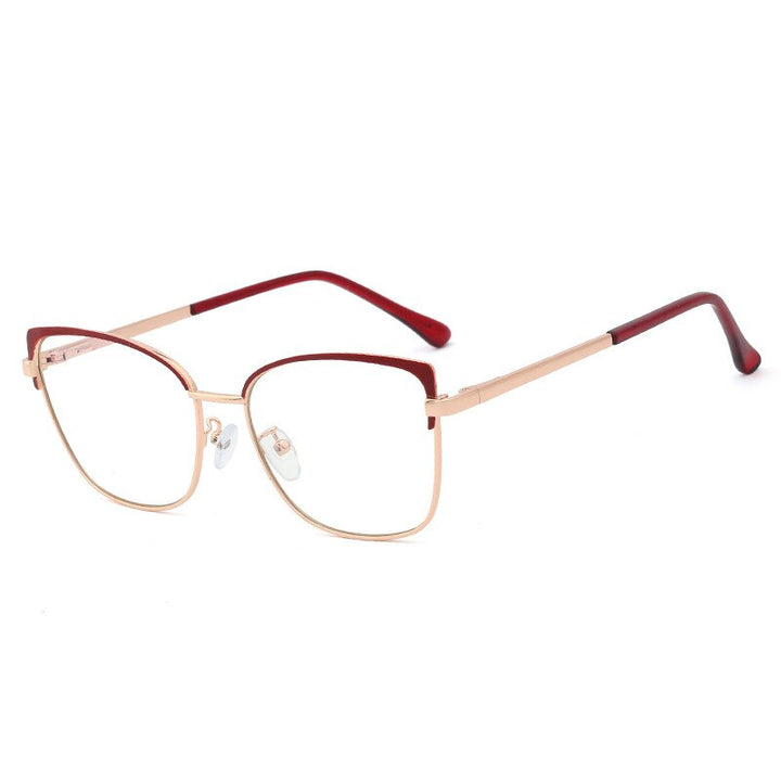 CCspace Women's Full Rim Square Cat Eye Alloy Frame Eyeglasses 48266 Full Rim CCspace C7Red