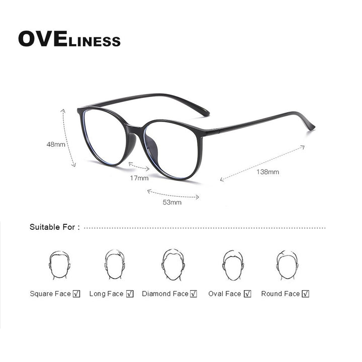 Oveliness Unisex Full Rim Round Square Tr 90 Titanium Eyeglasses 8075 Full Rim Oveliness