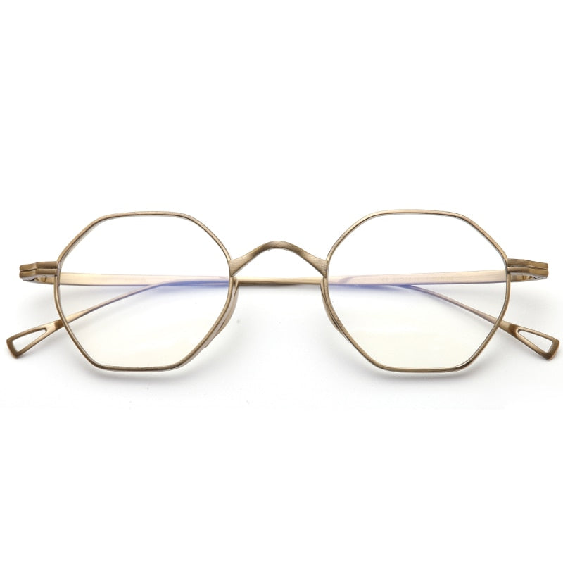 Muzz Unisex Full Rim Polygon Round Titanium Frame Eyeglasses 152 Full Rim Muzz Gold