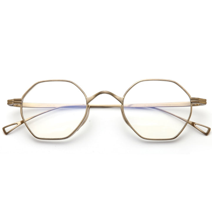Muzz Unisex Full Rim Polygon Round Titanium Frame Eyeglasses 152 Full Rim Muzz Gold
