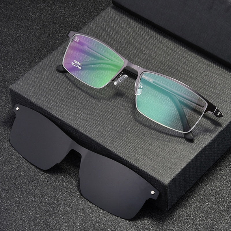Hotochki Unisex Semi Rim Alloy Frame Clip On Sunglasses S94007 With Clip Ons Hotochki