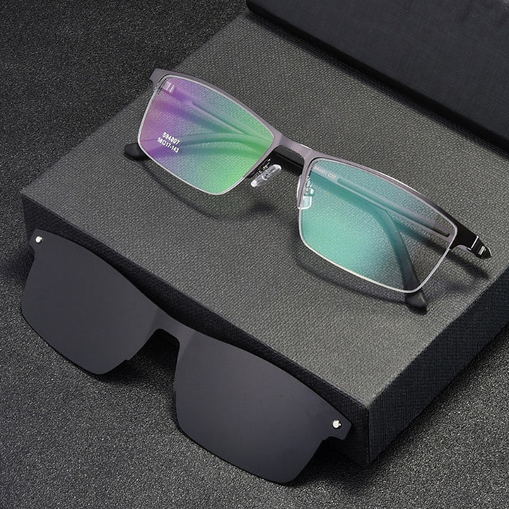 Hotochki Unisex Semi Rim Alloy Frame Clip On Sunglasses S94007 With Clip Ons Hotochki