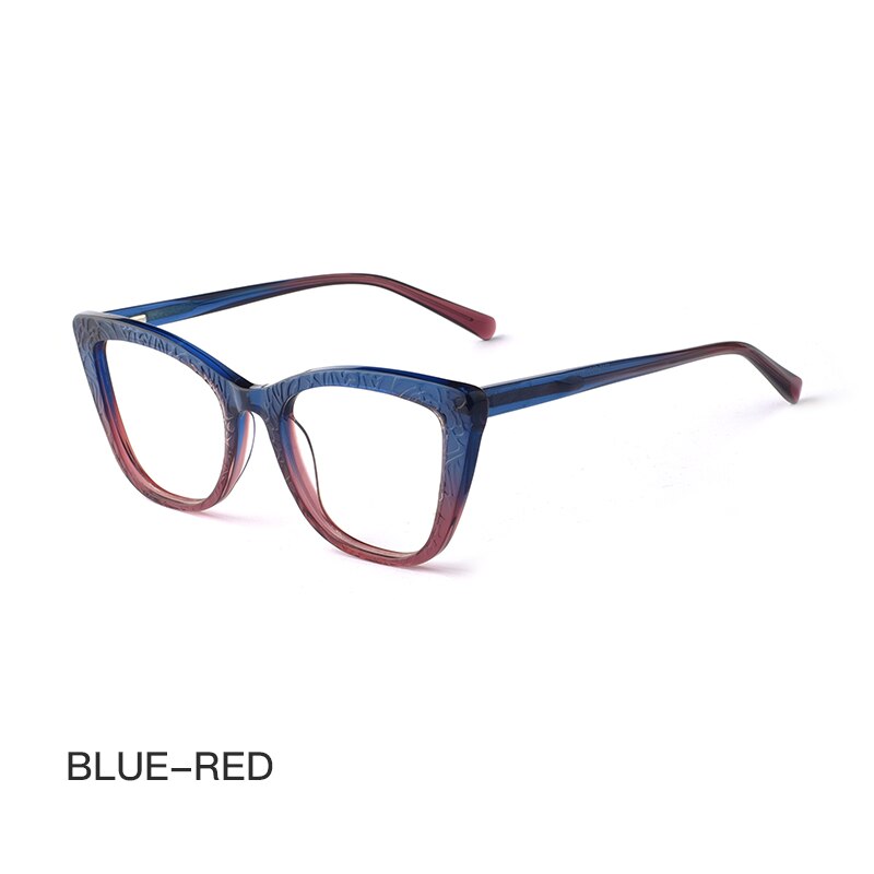 Hotochki Women's Full Rim Cat Eye TR-90 Resin Acetate Frame Eyeglasses Z508 Full Rim Hotochki Blue Red CN
