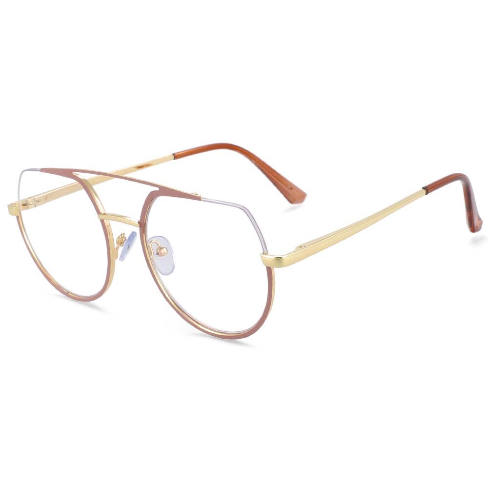 CCspace Unisex Semi Rim Oversized Round Double Bridge Alloy Eyeglasses 54071 Semi Rim CCspace China bean-paste