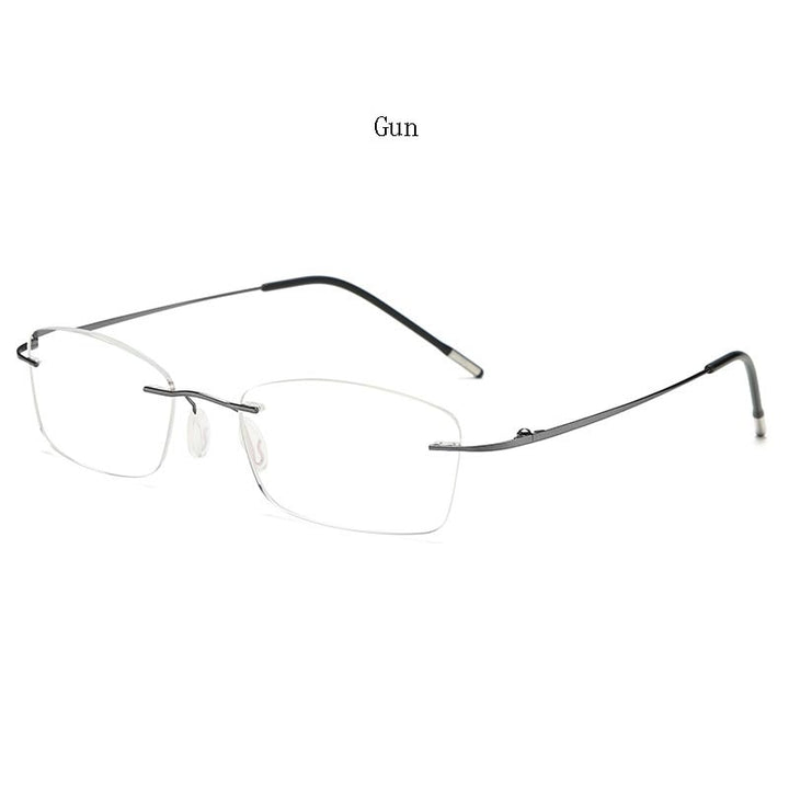 Hdcrafter Unisex Rimless Rectangle Titanium Frame Reading Glasses 8025 Reading Glasses Hdcrafter Eyeglasses +100 Gun