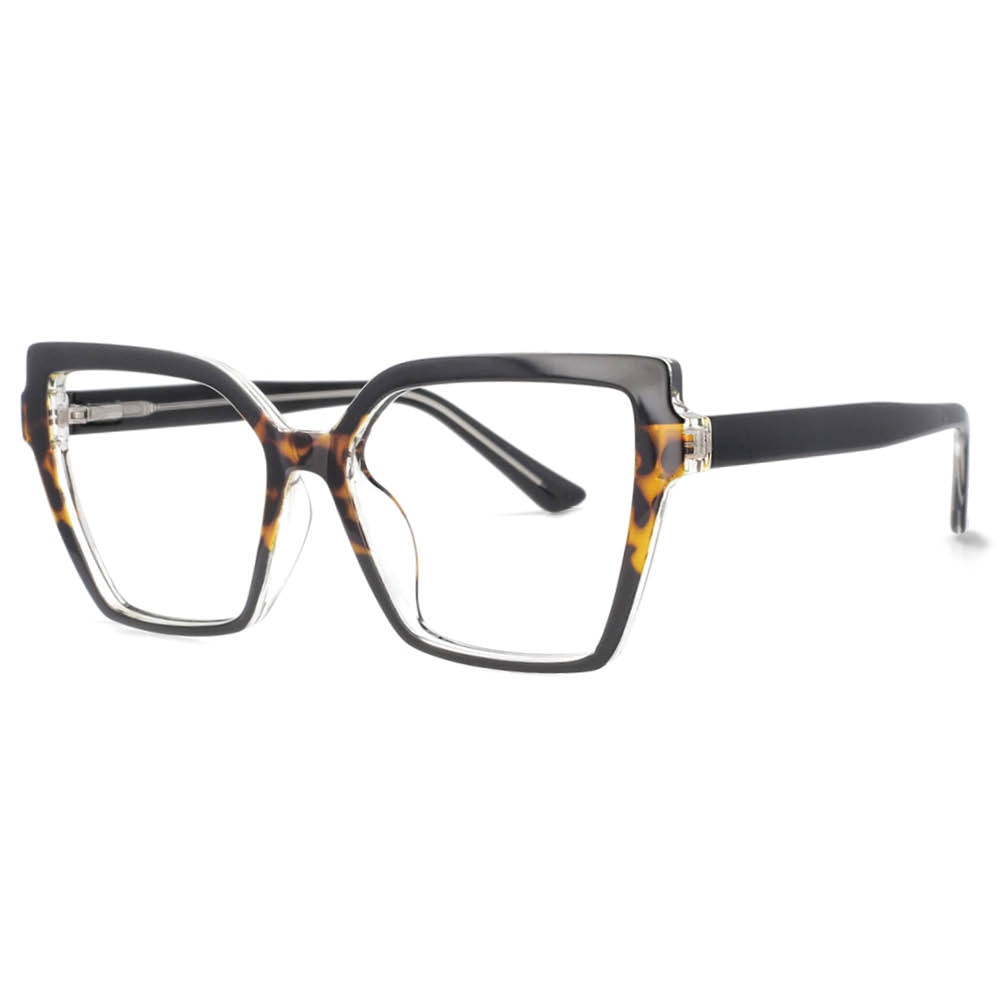 CCspace Women's Full Rim Oversized Square Cat Eye Tr 90 Titanium Frame Eyeglasses 53683 Full Rim CCspace black
