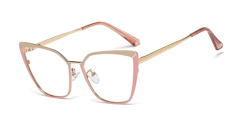 CCspace Unisex Full Rim Square Cat Eye Alloy Frame Eyeglasses 48104 Full Rim CCspace C2 khaki pink