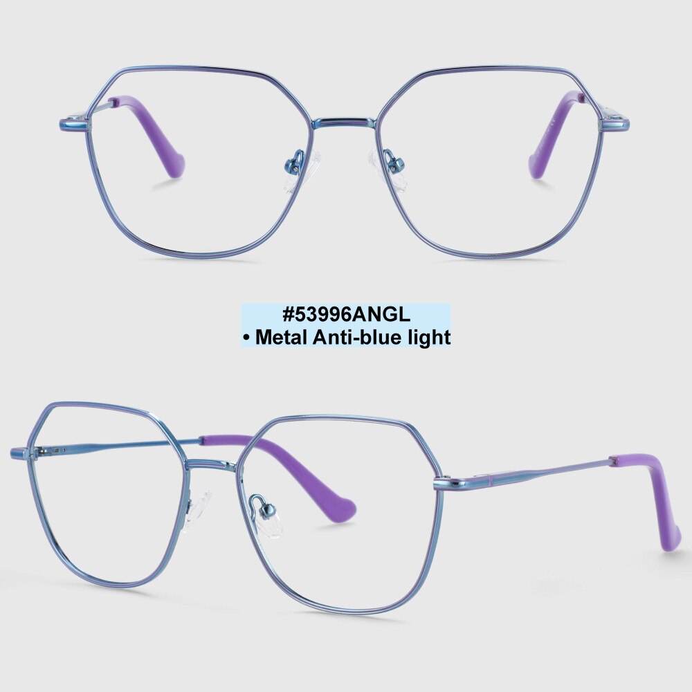 CCspace Unisex Full Rim Polygon Oval Alloy Frame Eyeglasses 53996 Full Rim CCspace Blue purple