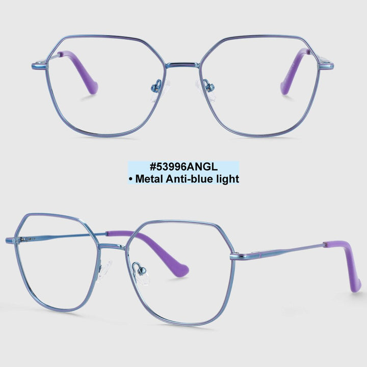 CCspace Unisex Full Rim Polygon Oval Alloy Frame Eyeglasses 53996 Full Rim CCspace Blue purple