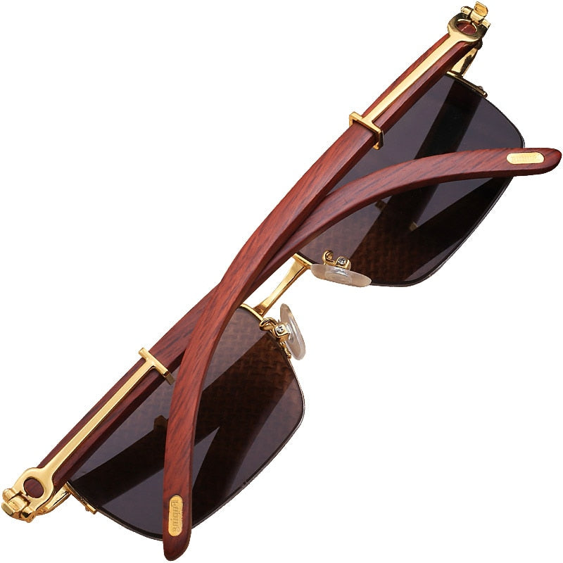Vazrobe Unisex Semi Rim Rectangle Wood Titanium UV400 Sunglasses 3757 Sunglasses Vazrobe