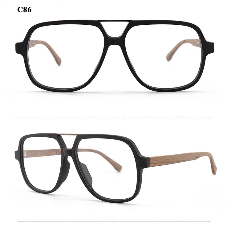 Hdcrafter Unisex Full Rim Polygonal Double Bridge Wood Metal Frame Eyeglasses 6018 Full Rim Hdcrafter Eyeglasses
