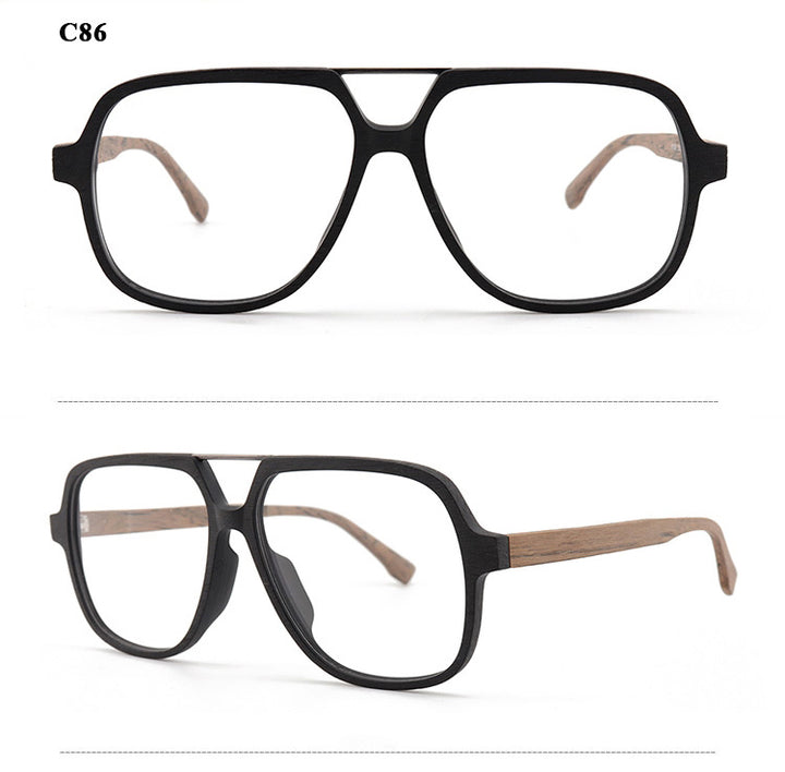 Hdcrafter Unisex Full Rim Polygonal Double Bridge Wood Metal Frame Eyeglasses 6018 Full Rim Hdcrafter Eyeglasses