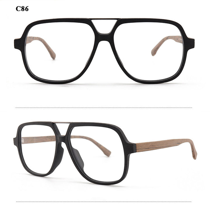 Hdcrafter Unisex Full Rim Polygonal Double Bridge Wood Metal Frame Eyeglasses 6018 Full Rim Hdcrafter Eyeglasses   