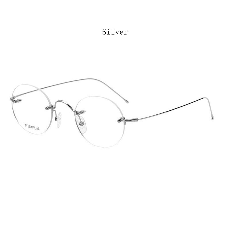Hdcrafter Unisex Rimless Round Titanium Frame Eyeglasses 16035 Rimless Hdcrafter Eyeglasses Silver