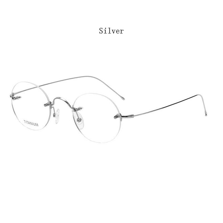 Hdcrafter Unisex Rimless Round Titanium Frame Eyeglasses 16035 Rimless Hdcrafter Eyeglasses Silver
