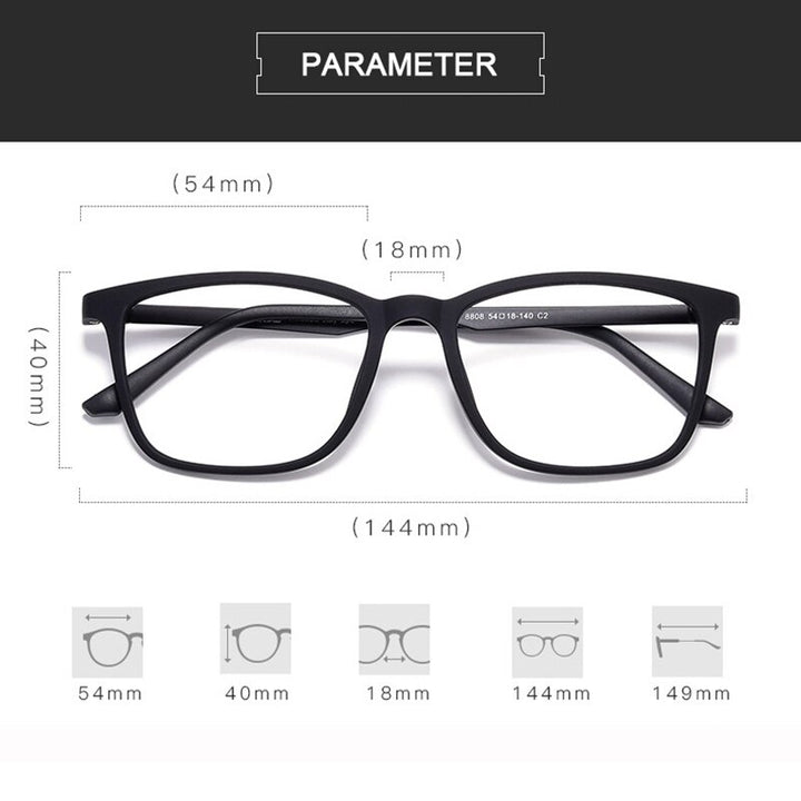Hotony Unisex Full Rim Square Ultem Frame Eyeglasses 8808 Full Rim Hotony