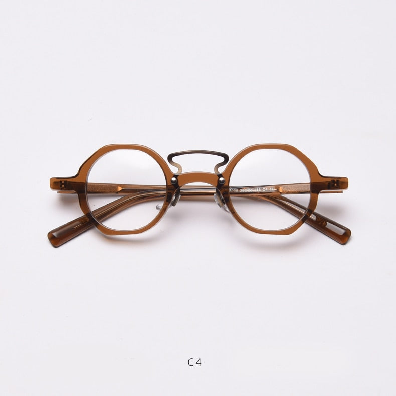 CCspace Unisex Full Rim Round Polygon Acetate Double Bridge Frame Eyeglasses 49833 Full Rim CCspace C4Tea