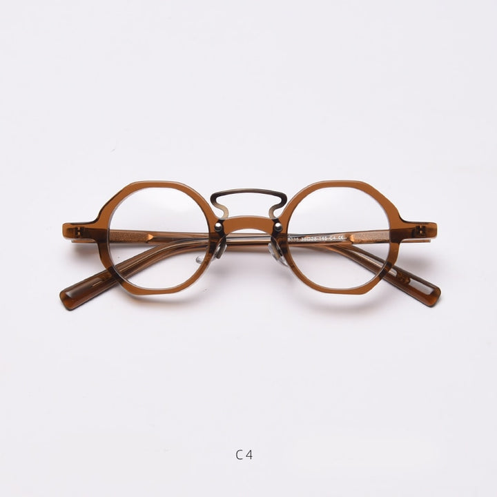 CCspace Unisex Full Rim Round Polygon Acetate Double Bridge Frame Eyeglasses 49833 Full Rim CCspace C4Tea