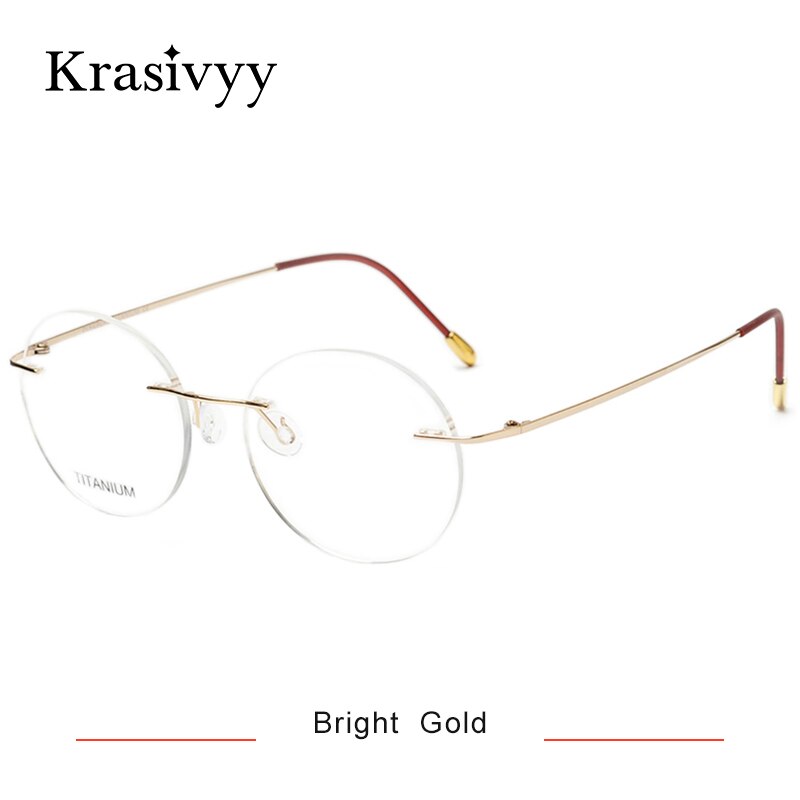 Krasivyy Unisex Rimless Round Titanium Eyeglasses Kr16012 Rimless Krasivyy Bright Gold  