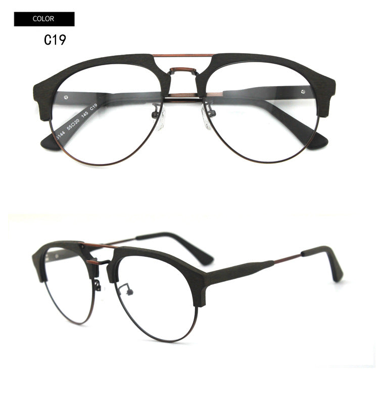 Hdcrafter Men's Full Rim Round Double Bridge Wood Metal Frame Eyeglasses 15144 Full Rim Hdcrafter Eyeglasses