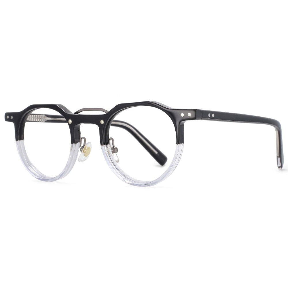 CCSpace Women's Full Rim Round Double Bridge Acetate Alloy Frame Eyeglasses 53894 Full Rim CCspace black-clear CN