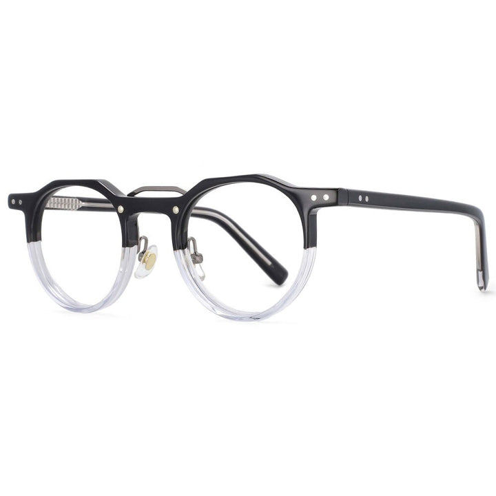 CCSpace Women's Full Rim Round Double Bridge Acetate Alloy Frame Eyeglasses 53894 Full Rim CCspace black-clear CN